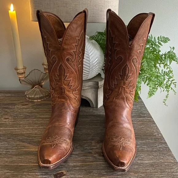 Luchesse Mad Dog Madras Goat Leather Western Cowboy Cowgirl Boots Womens 7 Tan - Picture 4 of 15